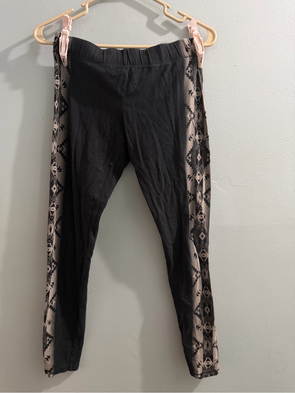 Maurices Black Leggings with Beige Geometric Side Panels size medium